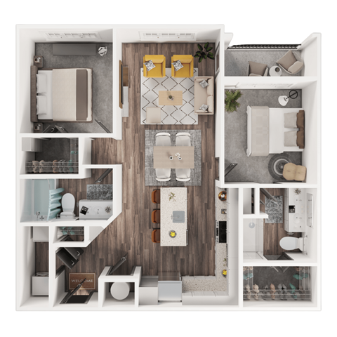 Floor plan for 2 beds, 2 baths, 1120 sqft